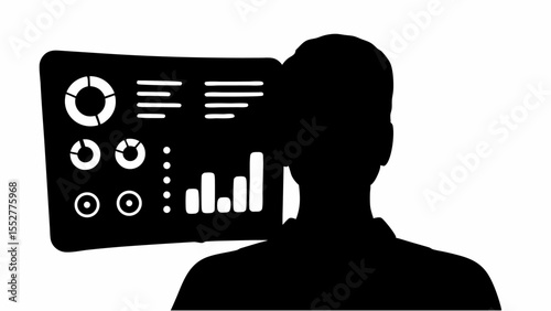 "Mind Behind the Data: A Silhouette Immersed in Insight, Reading the Language of Analytics, Patterns, and Digital Reflection."