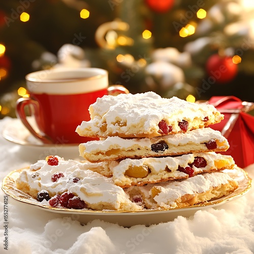 Wallpaper Mural Festive Christmas Stollen Slices with Coffee and Decorations Illuminating the Season Torontodigital.ca