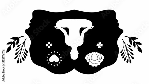 "Feminine Power in Bloom: A Symbolic Silhouette of the Womb, Framed by Nature’s Flourish and Sacred Symmetry."