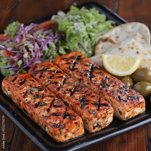Wallpaper Mural Grilled salmon fillets with fresh salad and pita bread in a restaurant Torontodigital.ca