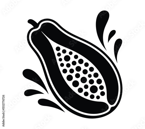 Fresh fruit and juice concept logo, featuring a sliced papaya in a simple black ink style on white background