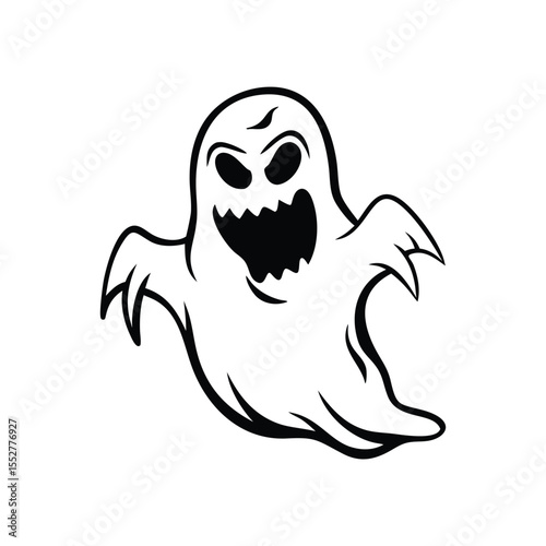 Spooky Black Ghost Illustration with Open Mouth halloween