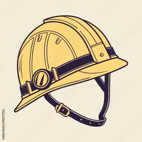Yellow construction hard hat with dark straps safety