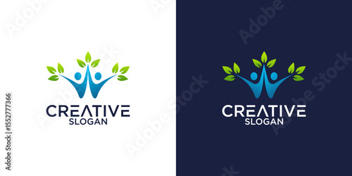 people and leaves logo vector design