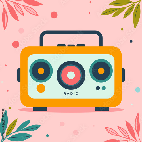 Retro Radio in Bright Colors with Vintage Charm, Representing Music and Nostalgia