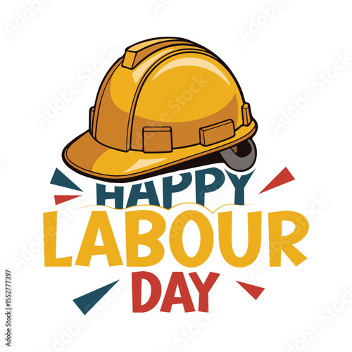 Yellow hard hat with happy labour day text construction 1
