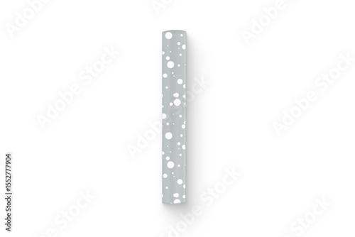 A cylindrical object with a light gray background and white polka dots, likely used for decorative purposes.