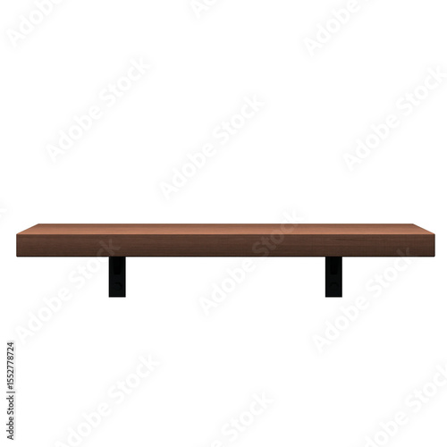 A minimalist wooden shelf with a sleek design and black supports, suitable for displaying items.