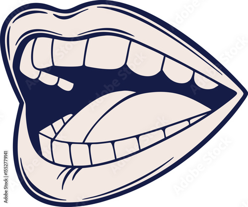 Open mouth with teeth and tongue graphic illustration