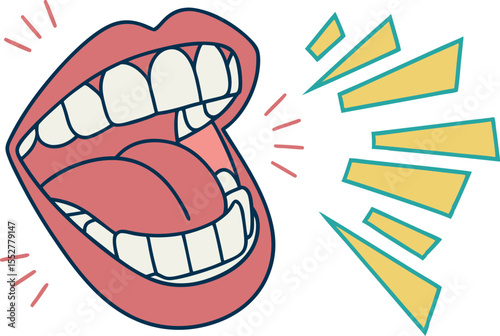 Open Mouth with Sound Waves Illustration speaking talking