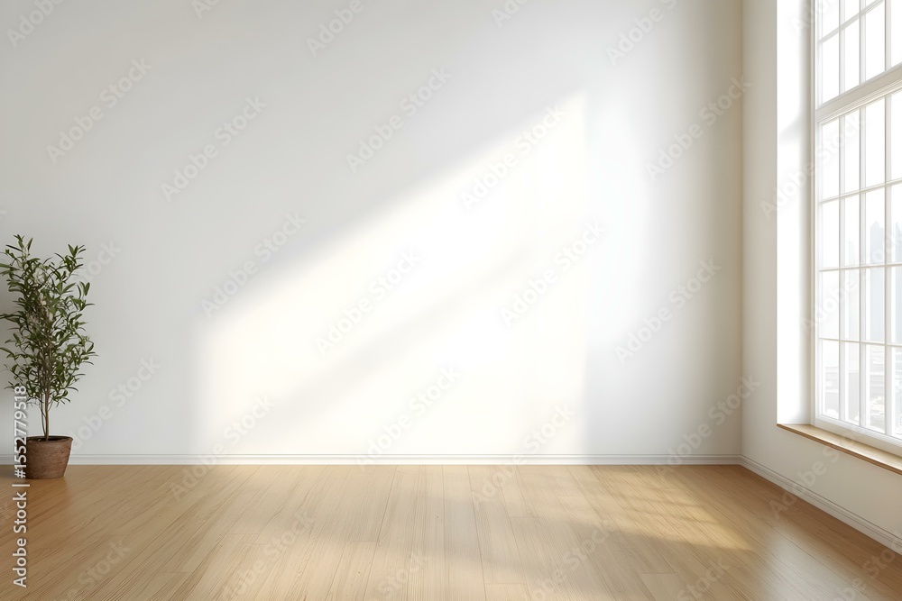 Fototapeta premium Blank White Wall Mock-Up in Minimalist Room with Soft Lighting and Contemporary Interior Styling