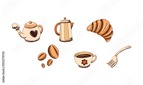 Coffee and Tea Time Elements Illustration