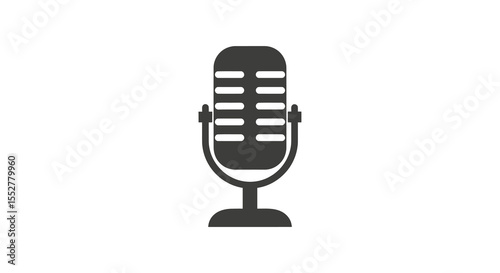 Vintage Microphone Icon in Solid Gray Silhouette