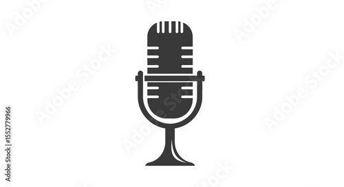 Vintage Microphone Icon in Solid Gray Silhouette