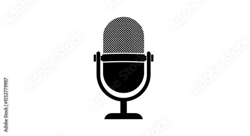 Vintage Microphone Silhouette, Black and White, Simple Design