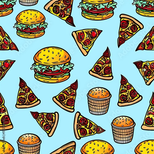 Wallpaper Mural Vibrant and playful fast food themed seamless pattern design for culinary projects Torontodigital.ca