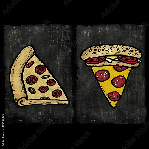 Wallpaper Mural Whimsical pizza slice duo artful depiction with unique toppings and character Torontodigital.ca