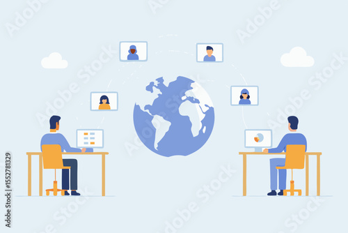 Global team collaboration and communication facilitated by technology and the internet