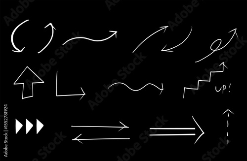ベクターのペンの手書きの矢印セット 白