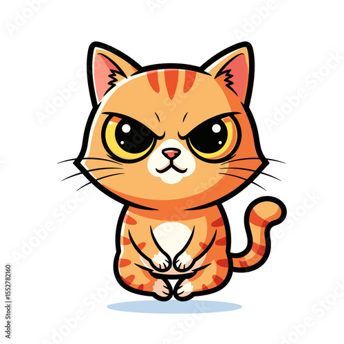 Angry cartoon orange cat with fierce eyes, stylized animal character for humorous or expressive designs