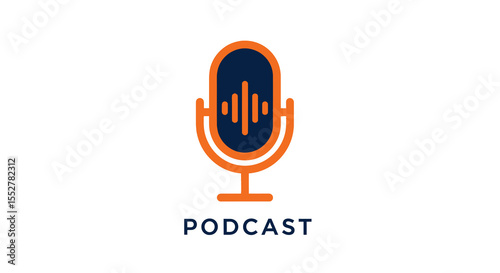 Orange and Blue Podcast Microphone Logo Design on White Background