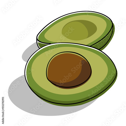 Cartoon vector illustration of sliced avocado. Perfect for healthy food design, fruit posters, or natural nutrition graphic elements.