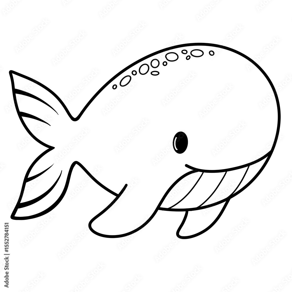 Obraz premium Cute whale black doodle outline.
