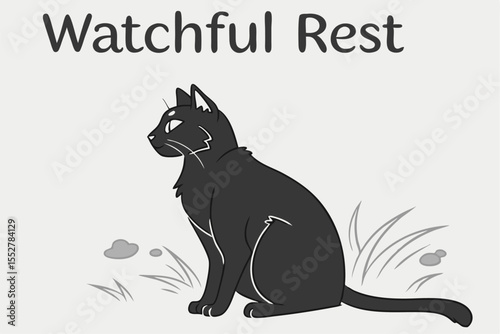 Watchful Rest: Black Cat in Profile"
