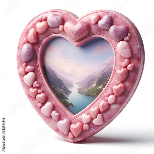 A pink stone heart shape photo frame isolated on white background