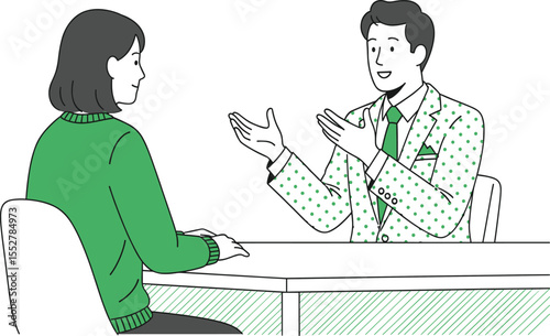 Professional Consultation: Businesswoman and Man in Suit Discussing, Illustration Style.