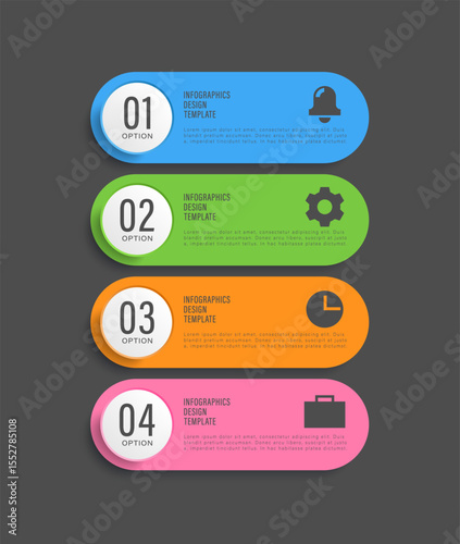 4 Steps colorful infographic design with icons. Vector vertical infographics layout for presentation slides