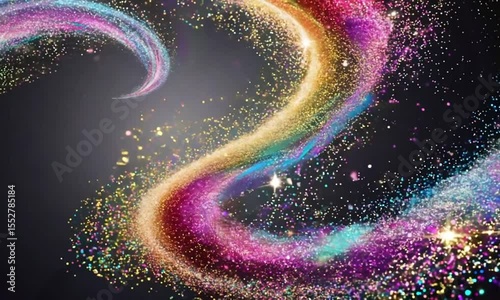 Swirling Rainbow Glitter Stream with Sparkling Light Effects on Dark Background Video