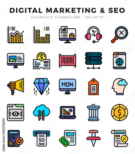 Digital Marketing & SEO icons set for website and mobile site and apps.