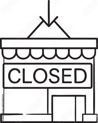 Eco-tech Business Closure Line Art Icon of Closed Shop with Falling Arrow