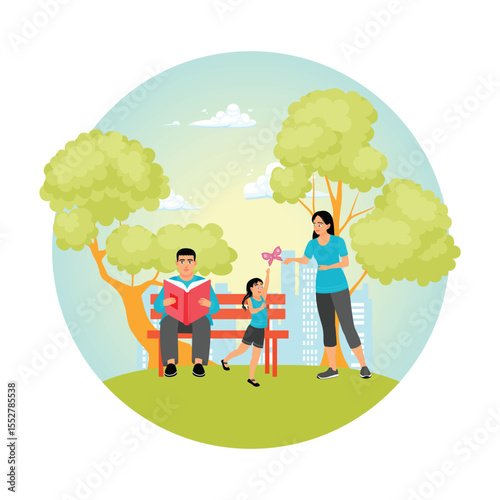Green Urban Spaces. Happy Family Enjoying Quality Time Together in a City Park.