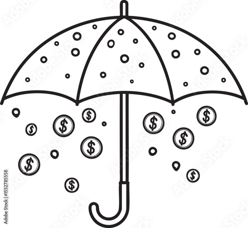 Eco-Tech Financial Leak Line Art Illustration of Leaky Umbrella and Money