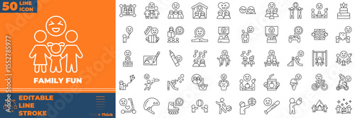 Family Fun Line Editable Icons set. Vector illustration in modern thin line style of family fun icons: parents, mother, father, etc