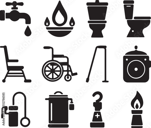 Home, Medical And Utility Icons - Essential Pictogram Collection For Disability.