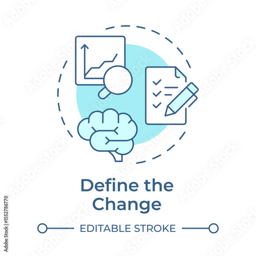 Define change soft blue concept icon. Corporate renovation needs identification. Stage of organizational transformation. Round shape line illustration. Abstract idea. Graphic design. Easy to use