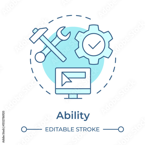 Ability soft blue concept icon. Turning knowledge into action. ADKAR model. Corporate innovative solutions integration. Round shape line illustration. Abstract idea. Graphic design. Easy to use
