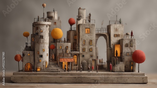 Whimsical miniature cityscape with colorful details and creative architecture.