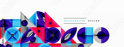 Abstract geometric shapes, vibrant colors, modern design. Composition features overlapping elements, creating dynamic visual effect.