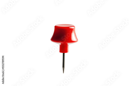 Red Push Pin Tack with Sharp Metal Point on Transparent Background Displaying Office Utility