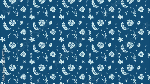 seamless botanical element in white and blue background. Vector of leaf, flower element in simple style vector.