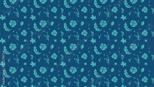 seamless botanical element in green and blue background. Vector of leaf, flower element in simple style vector.