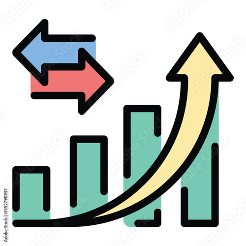 Trade growth icon flat line style illustration representing the increase in commercial exchange and economic progress, suitable for business analytics, international trade, and market expansion
