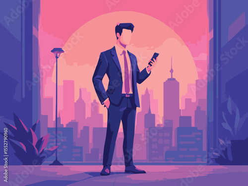 businessman in front of city