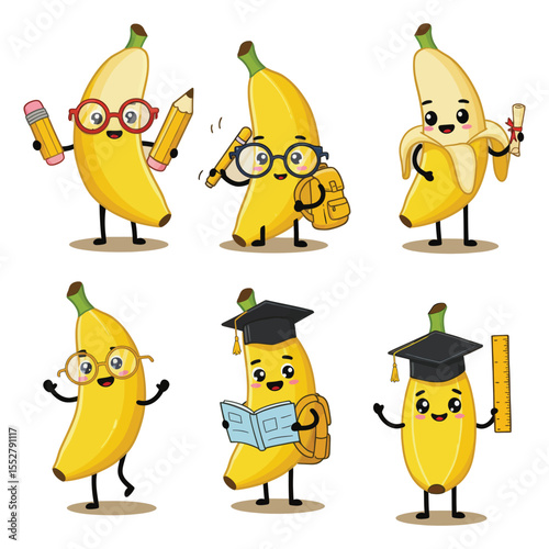Cute Cartoon Bananas as Students and Teachers Learning and Teaching	
