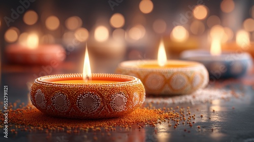 Funky Diwali newsroom with an Indian flag, radiant diyas, floating lights, and a warm blurred white background