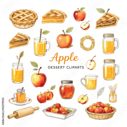Delicious Autumn Apple Desserts and Beverages Collection for Food Art Projects	